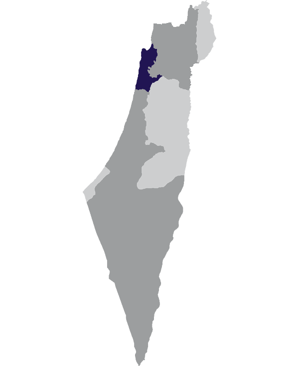 Landkaart Israël grijs met district Haifa donkerblauw op transparante achtergrond - 600 * 733 pixels
